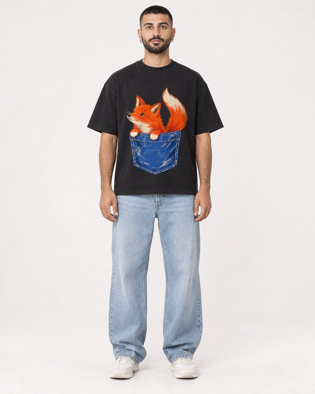 Mockup Boxy Heavyweight Tee Black male full-body 37