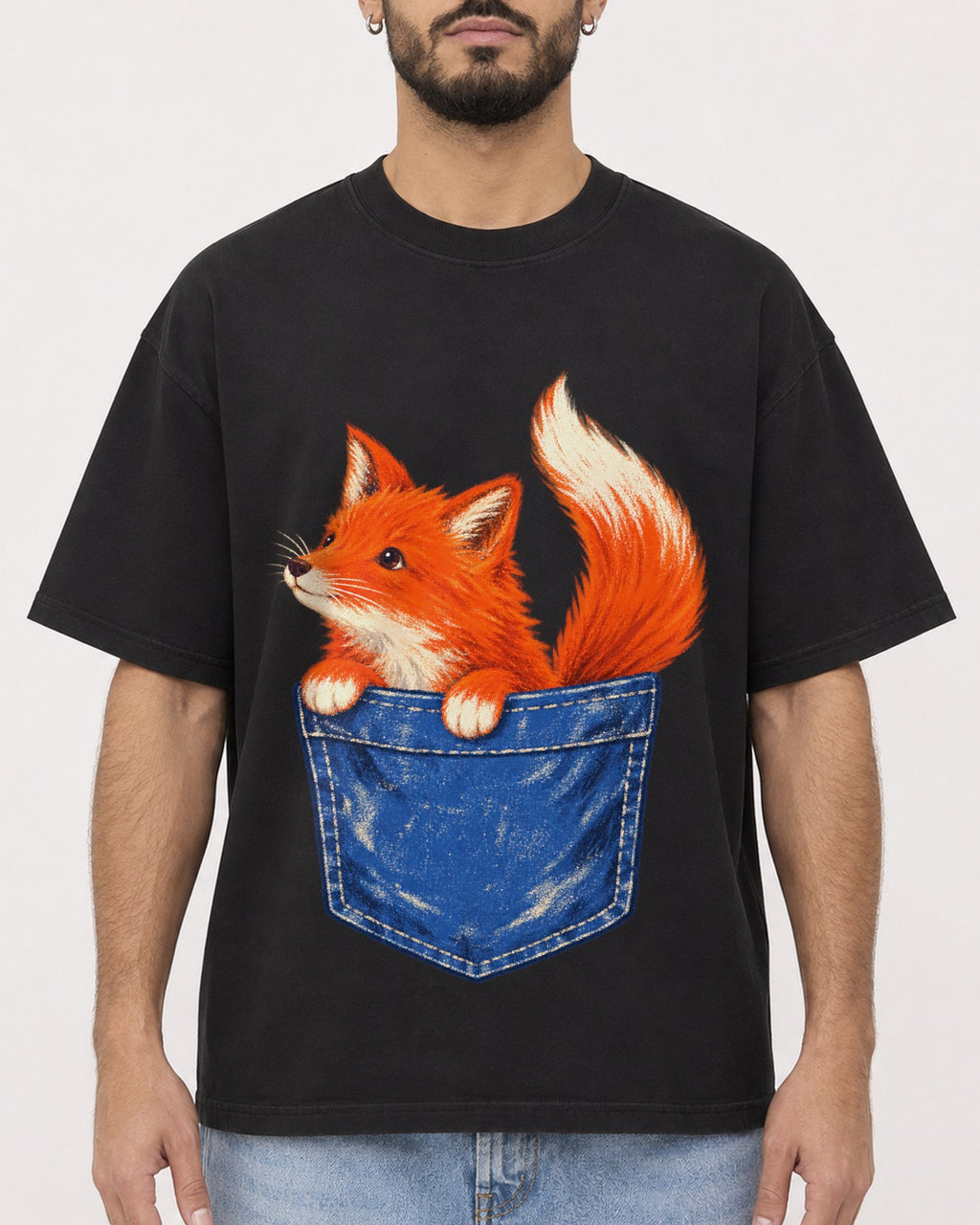 Mockup Boxy Heavyweight Tee Black male close-up 37