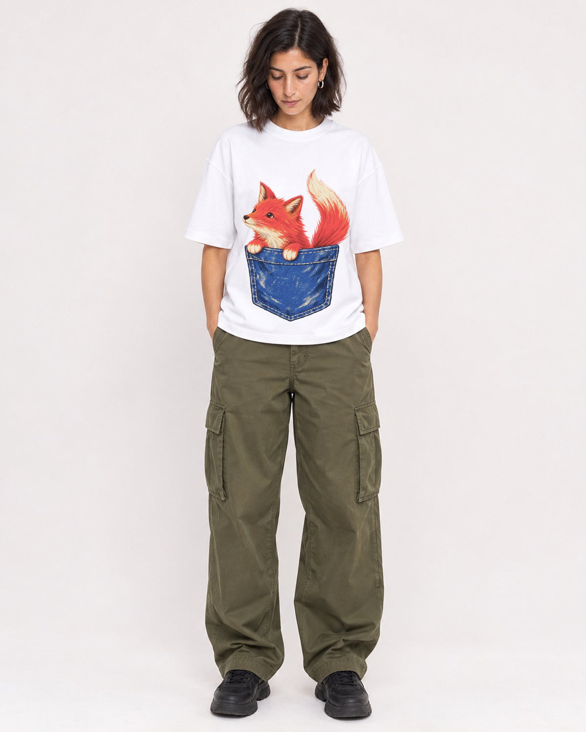 Mockup Boxy Heavyweight Tee White female full-body 37