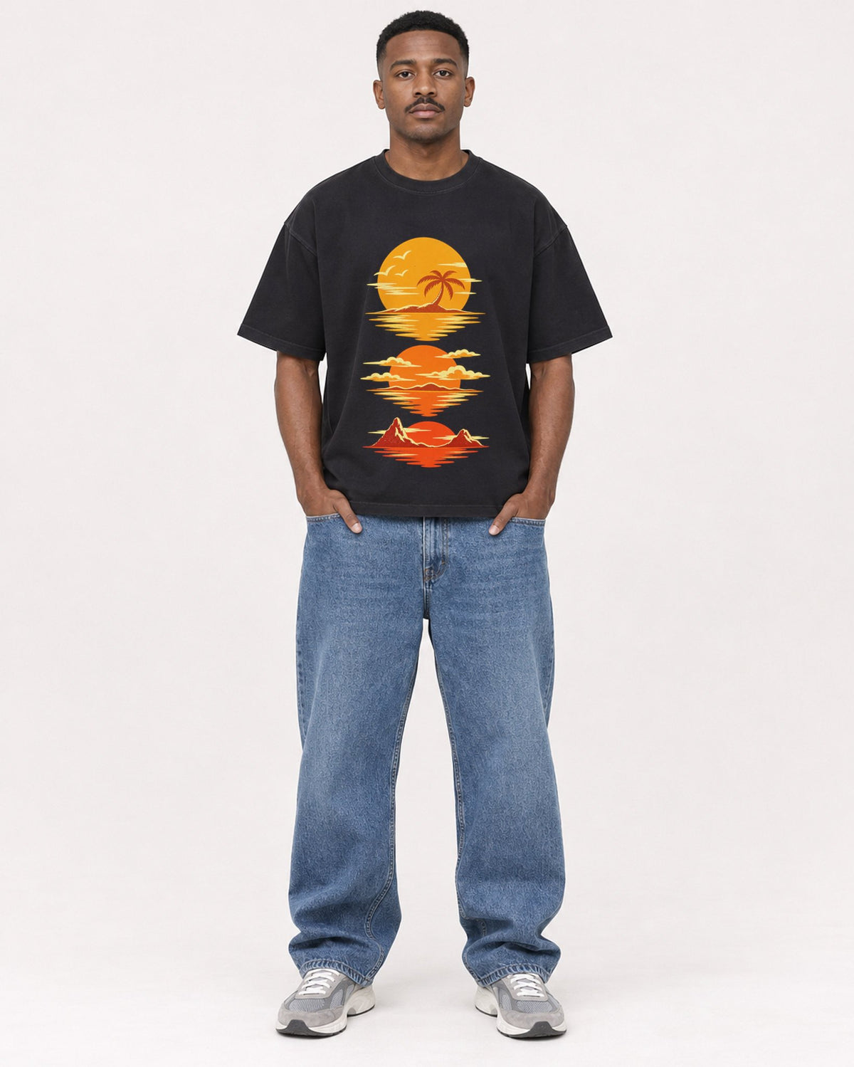 Mockup Boxy Heavyweight Tee Black male full-body 14