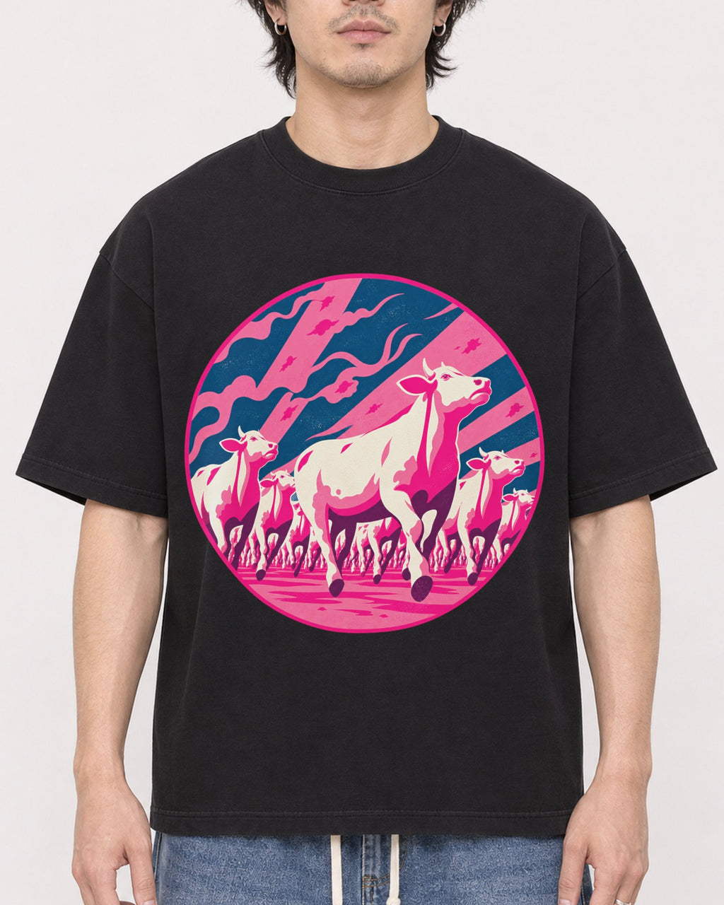 Mockup Boxy Heavyweight Tee Black male close-up 03