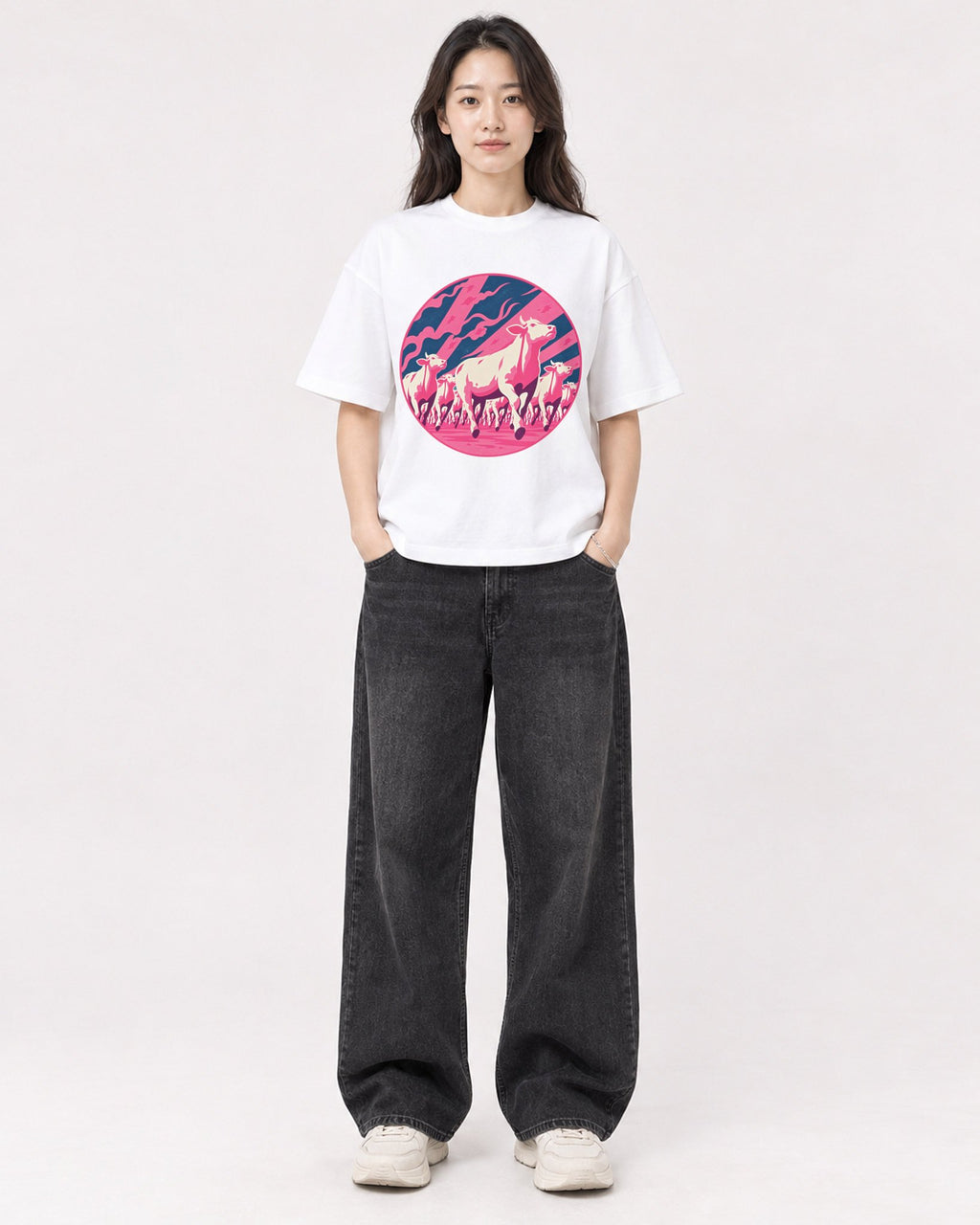Mockup Boxy Heavyweight Tee White female full-body 03