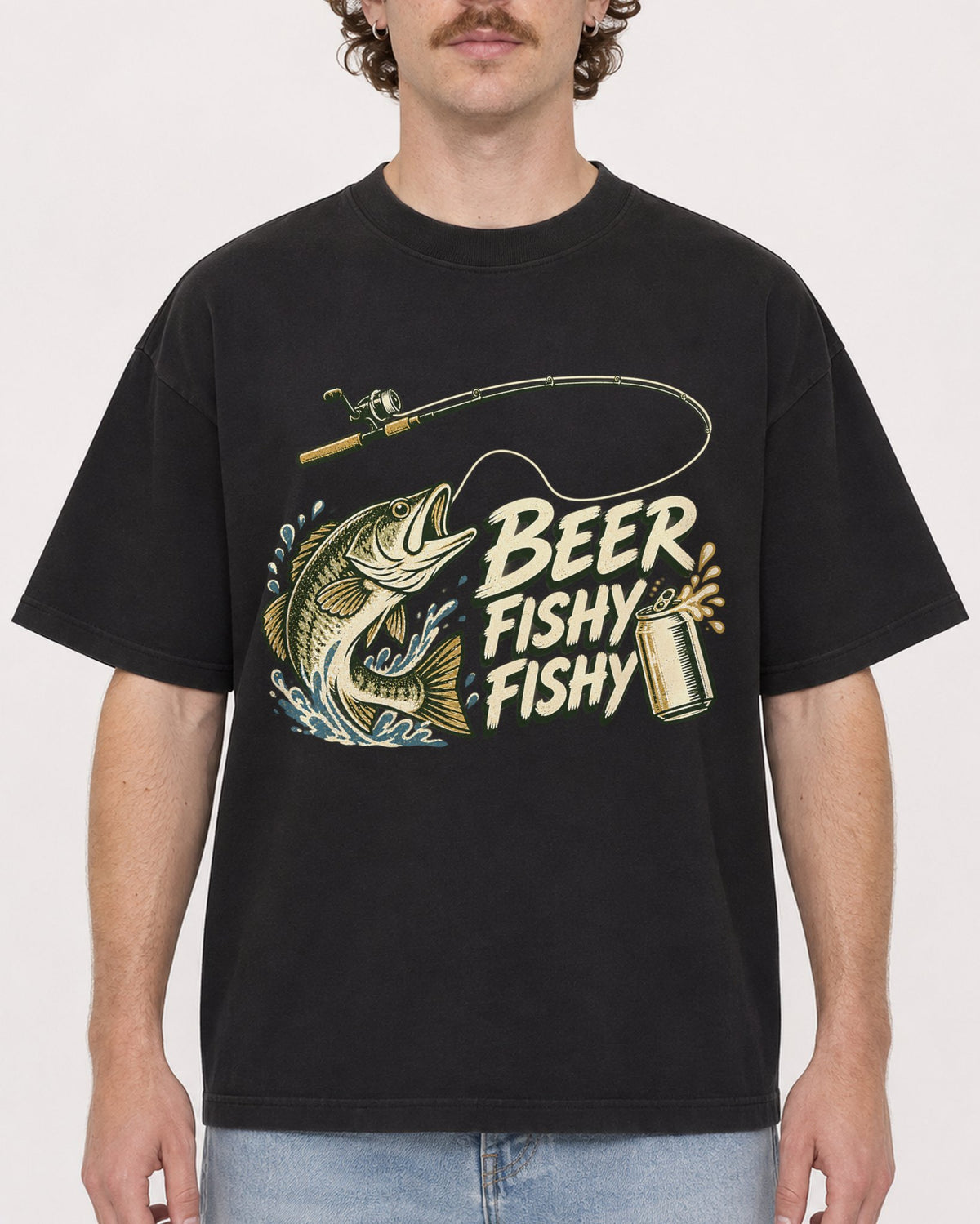 Mockup Boxy Heavyweight Tee Black male close-up 09