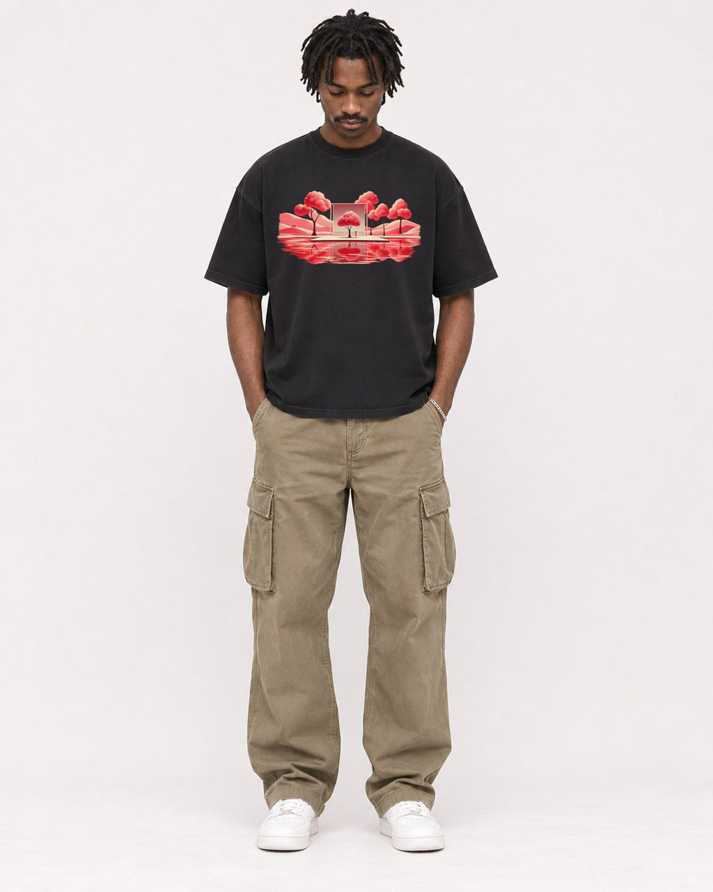 Mockup Boxy Heavyweight Tee Black male full-body 04