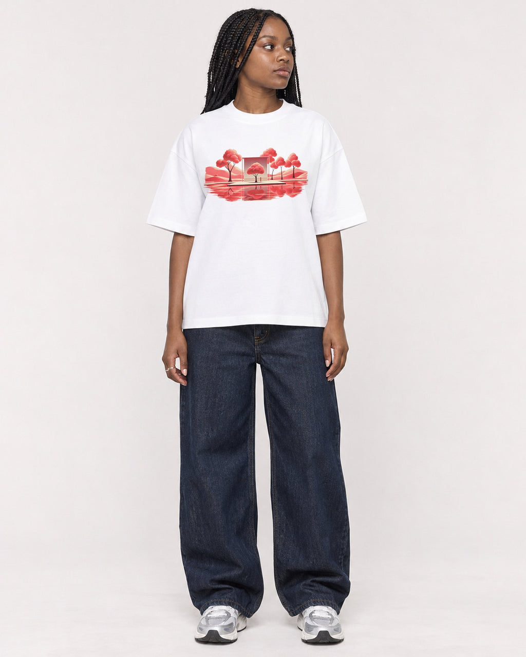 Mockup Boxy Heavyweight Tee White female full-body 04
