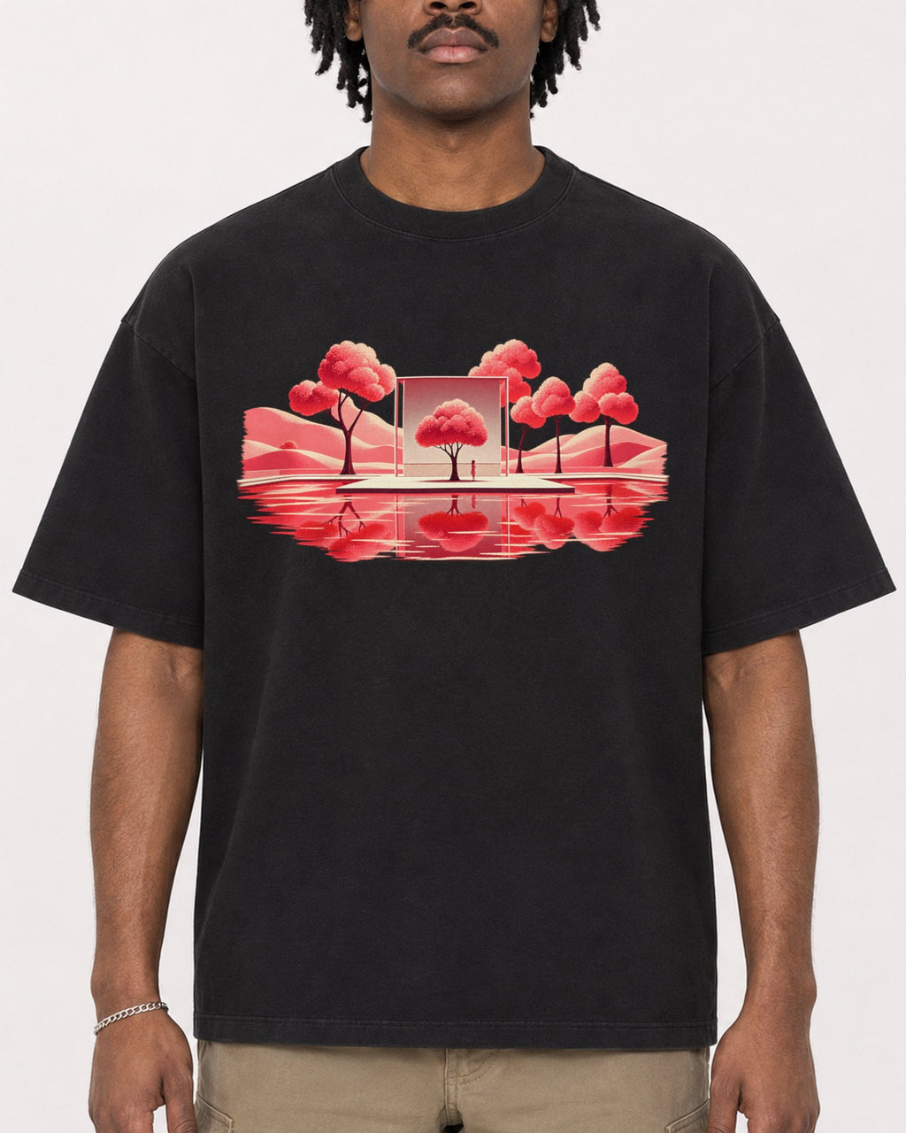 Mockup Boxy Heavyweight Tee Black male close-up 04