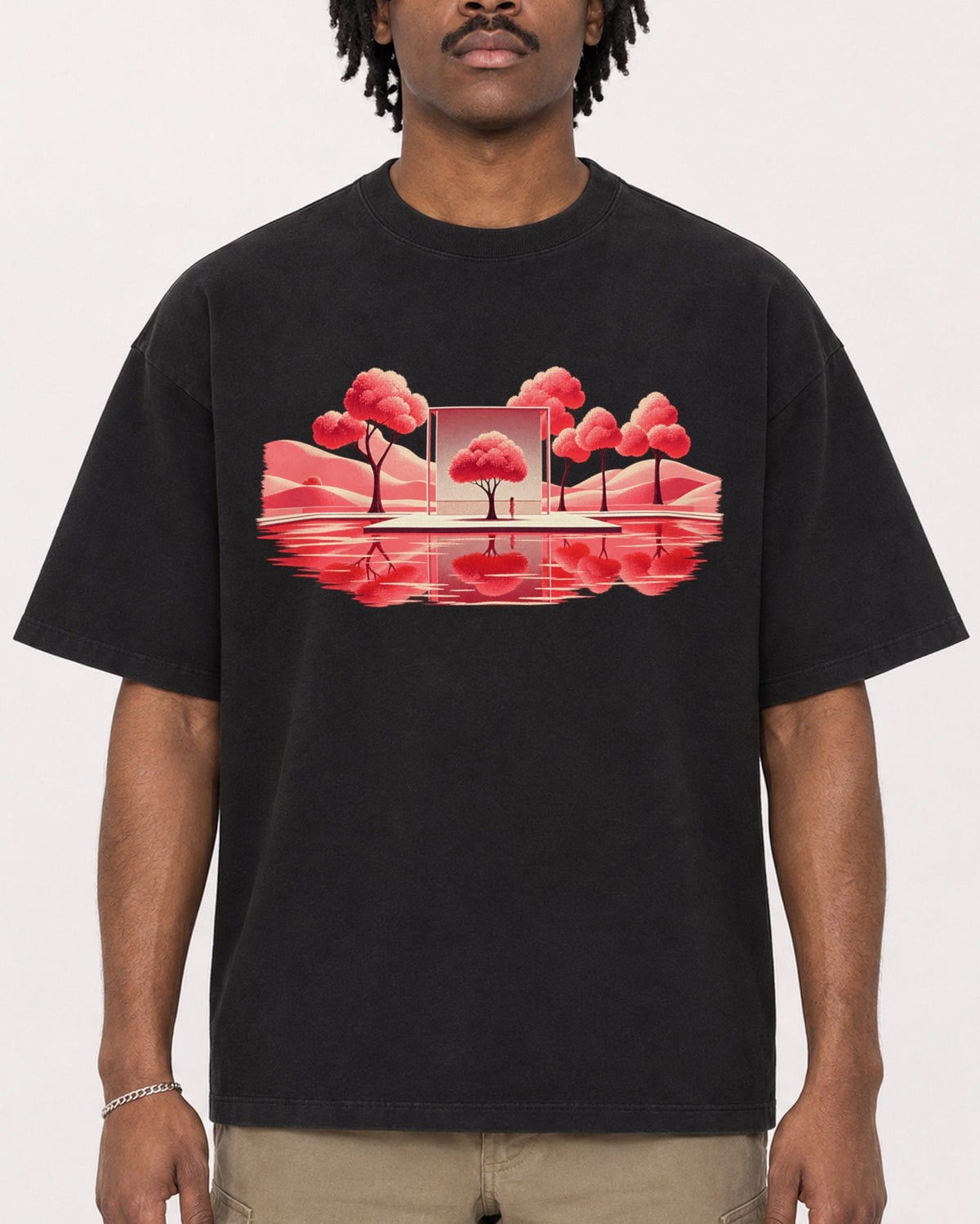 Mockup Boxy Heavyweight Tee Black male close-up 04