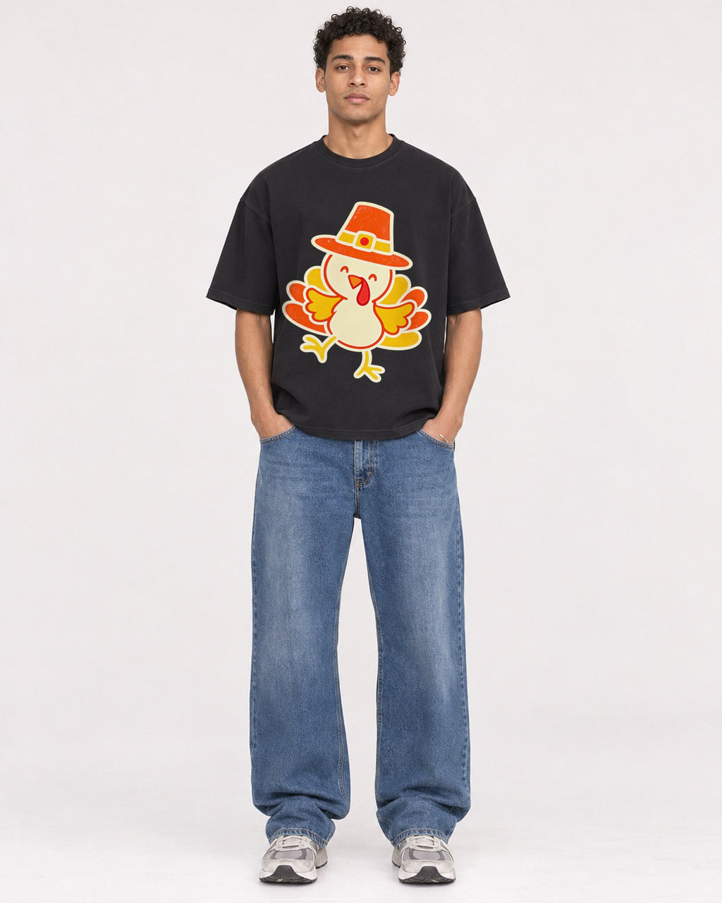 Mockup Boxy Heavyweight Tee Black male full-body 10