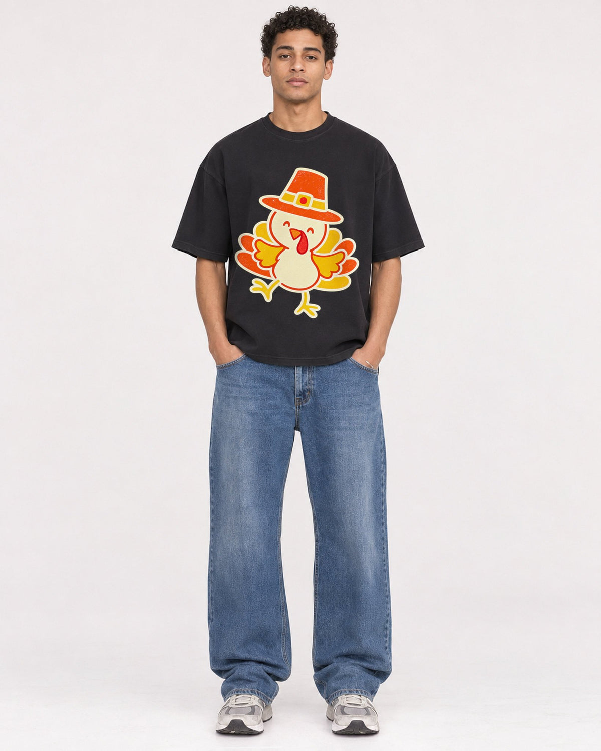 Mockup Boxy Heavyweight Tee Black male full-body 10