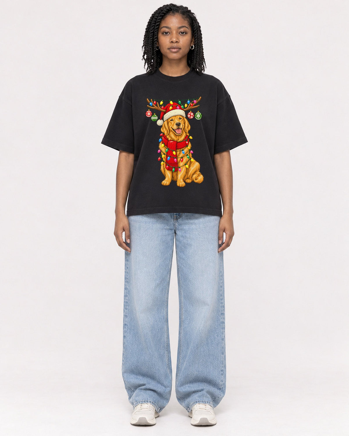 Mockup Boxy Heavyweight Tee Black female full-body 15