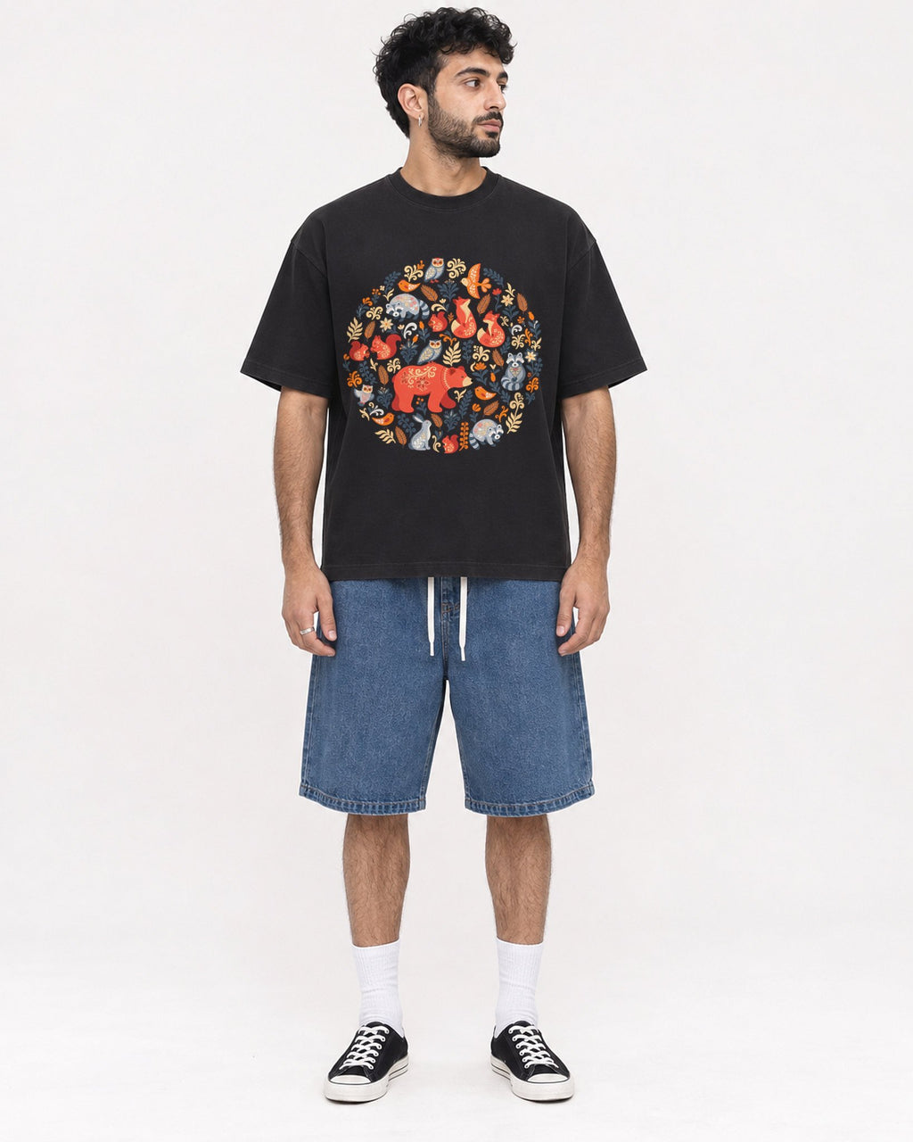 Mockup Boxy Heavyweight Tee Black male full-body 07