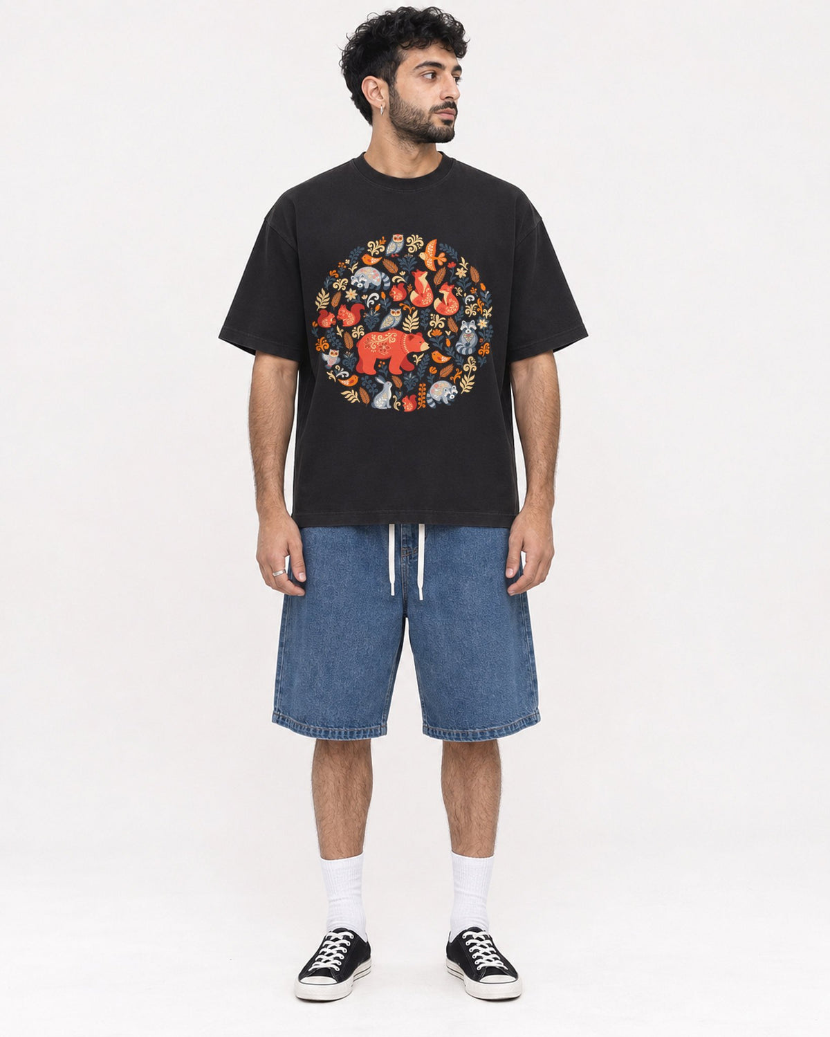 Mockup Boxy Heavyweight Tee Black male full-body 07