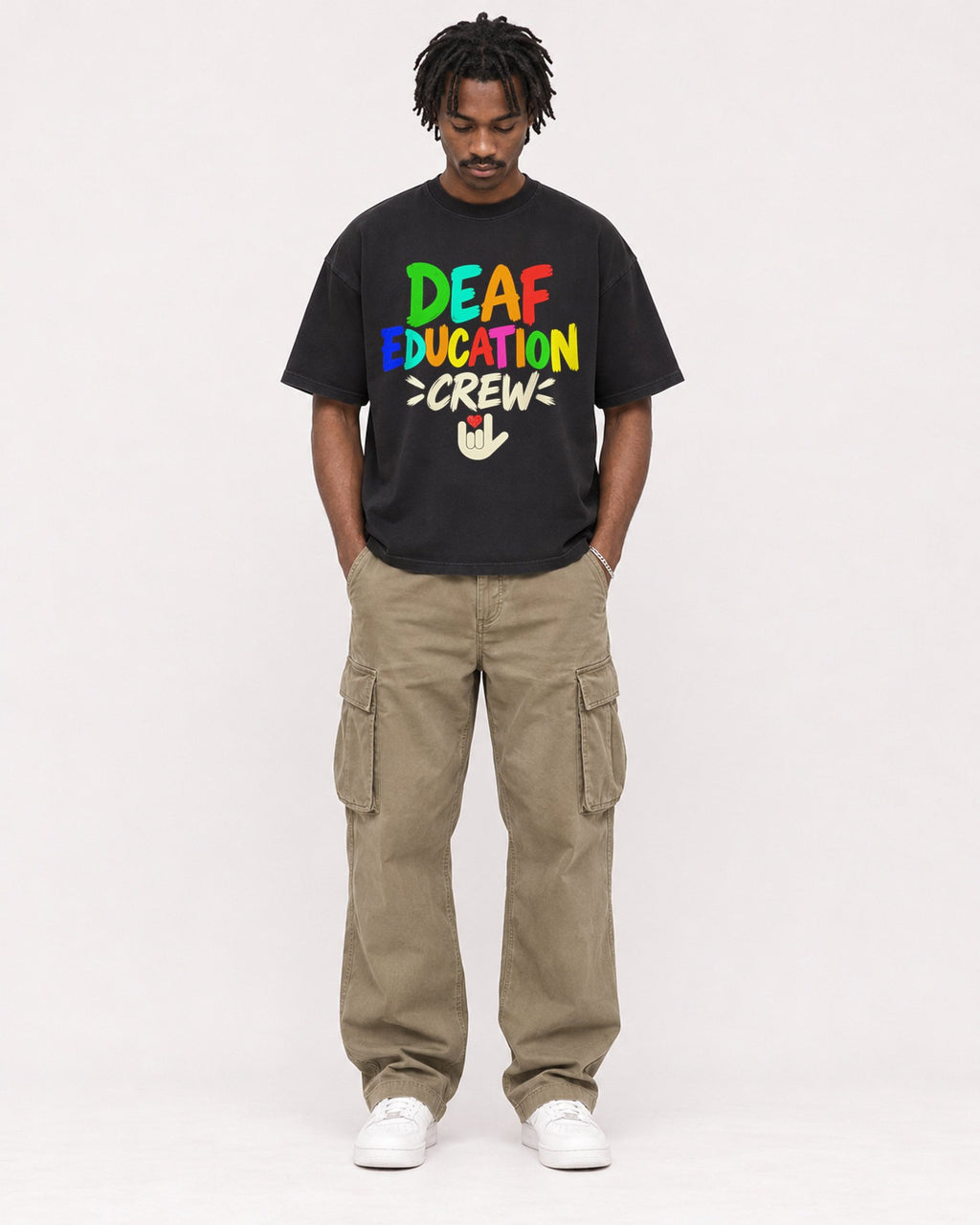Mockup Boxy Heavyweight Tee Black male full-body 04