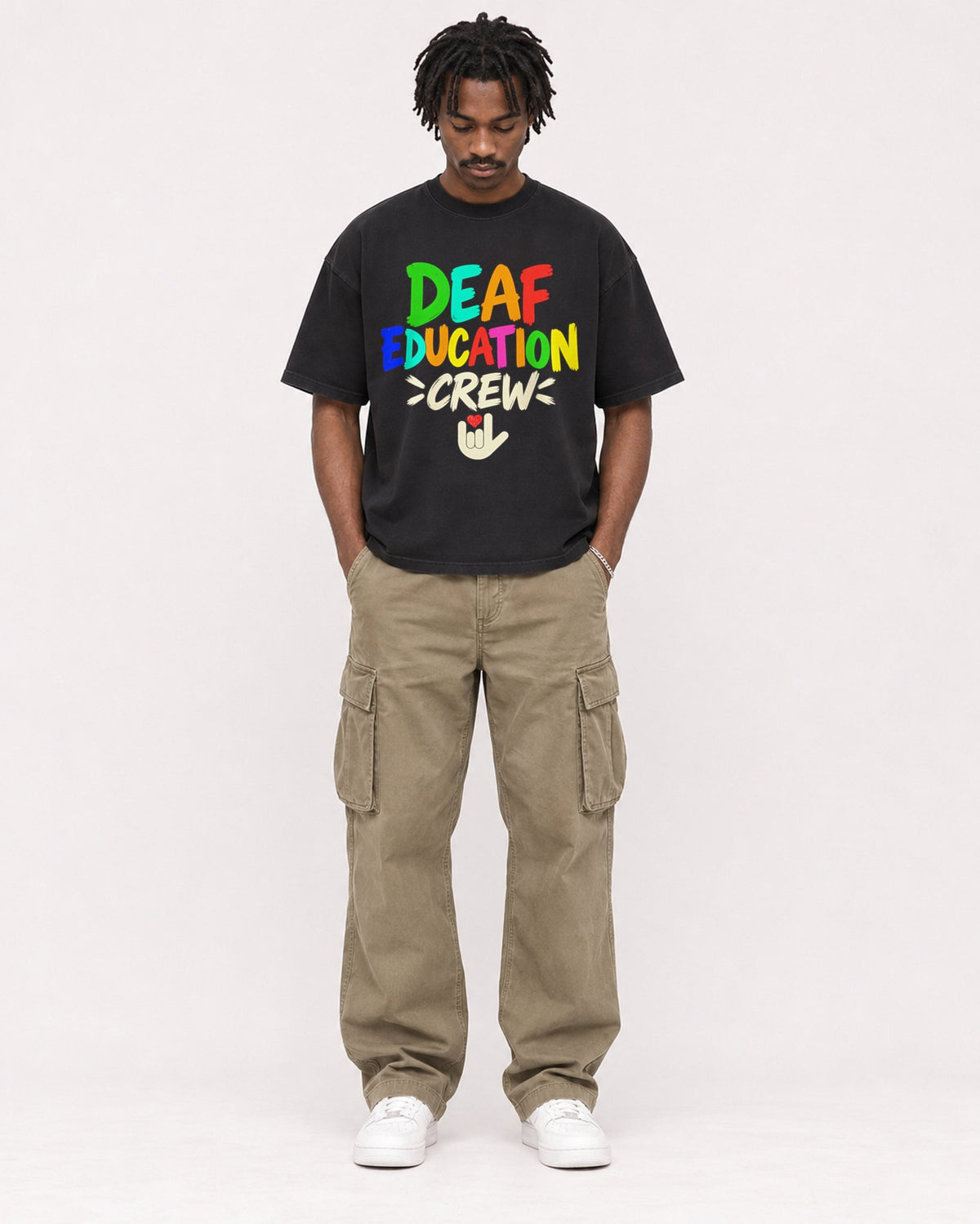Mockup Boxy Heavyweight Tee Black male full-body 04