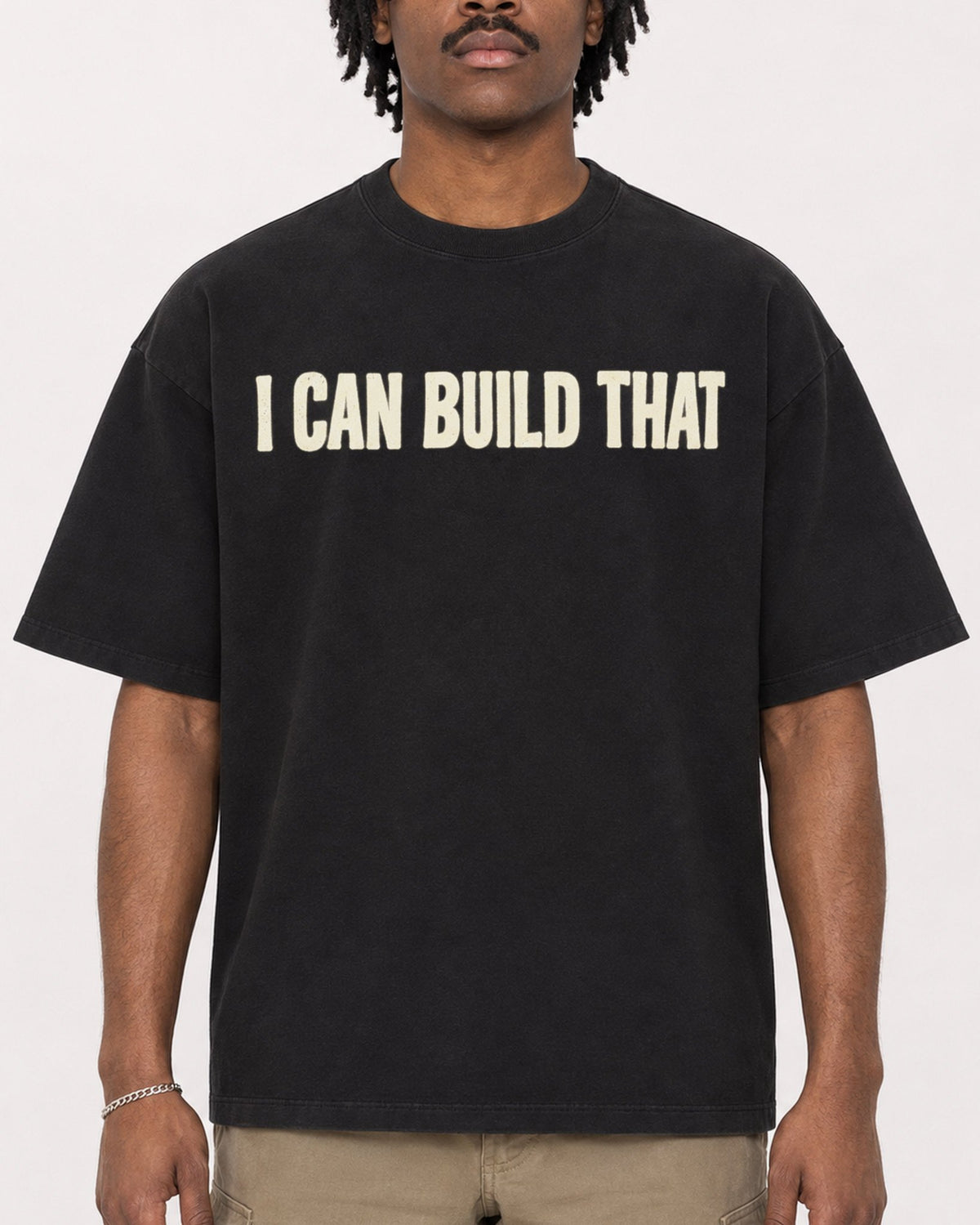 Mockup Boxy Heavyweight Tee Black male close-up 04