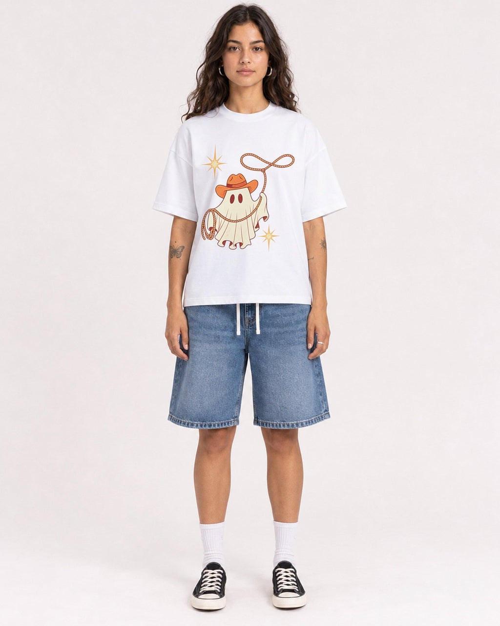 Mockup Boxy Heavyweight Tee White female full-body 06