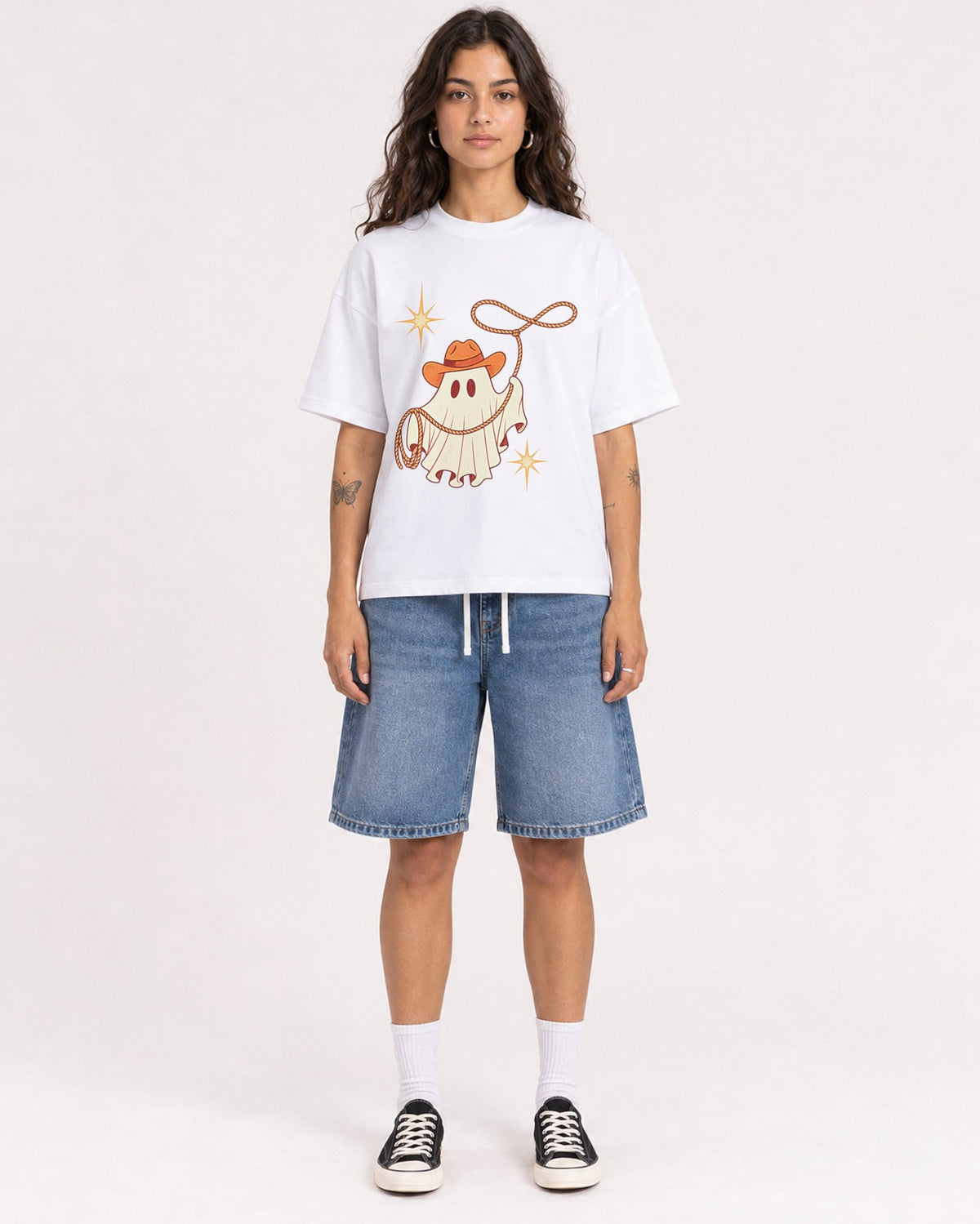 Mockup Boxy Heavyweight Tee White female full-body 06