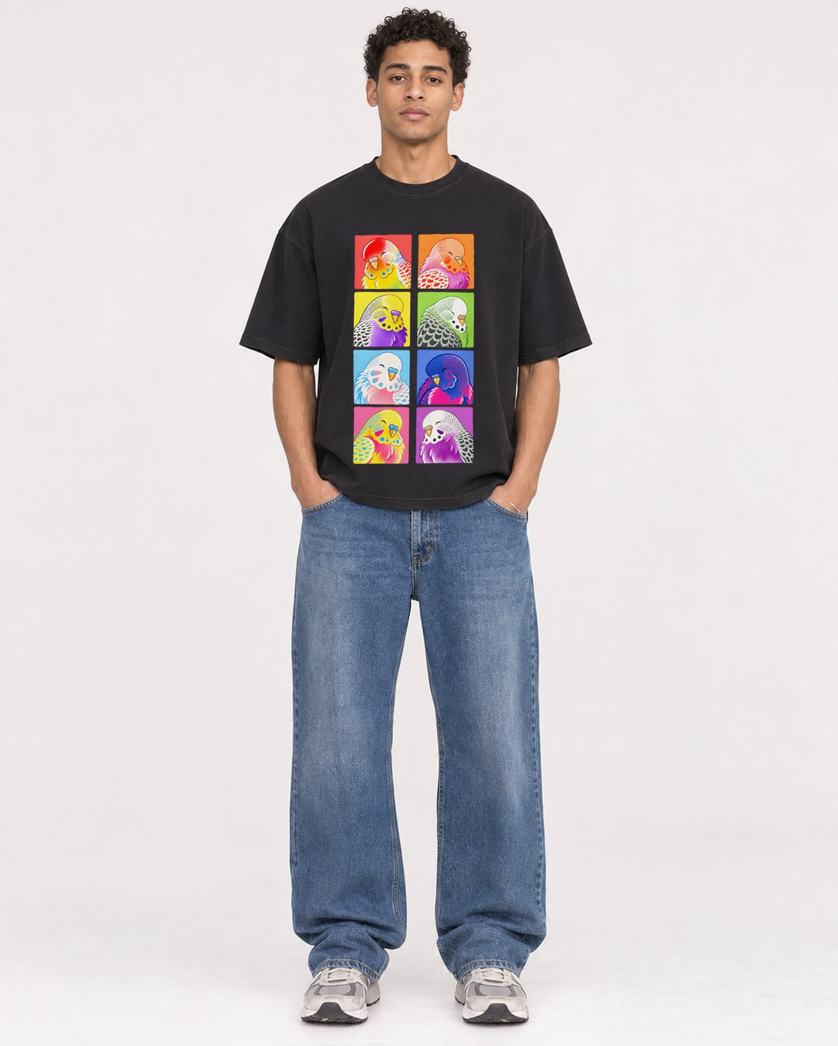 Mockup Boxy Heavyweight Tee Black male full-body 10