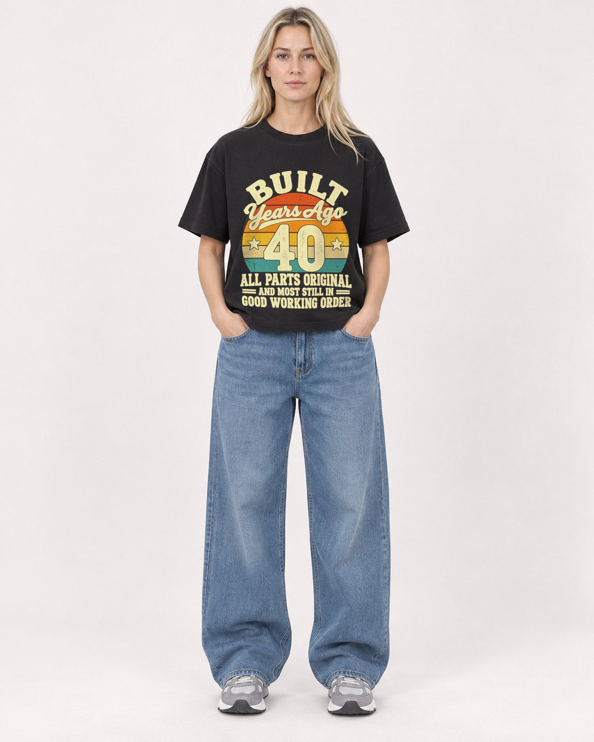 Mockup Boxy Heavyweight Tee Black female full-body 08