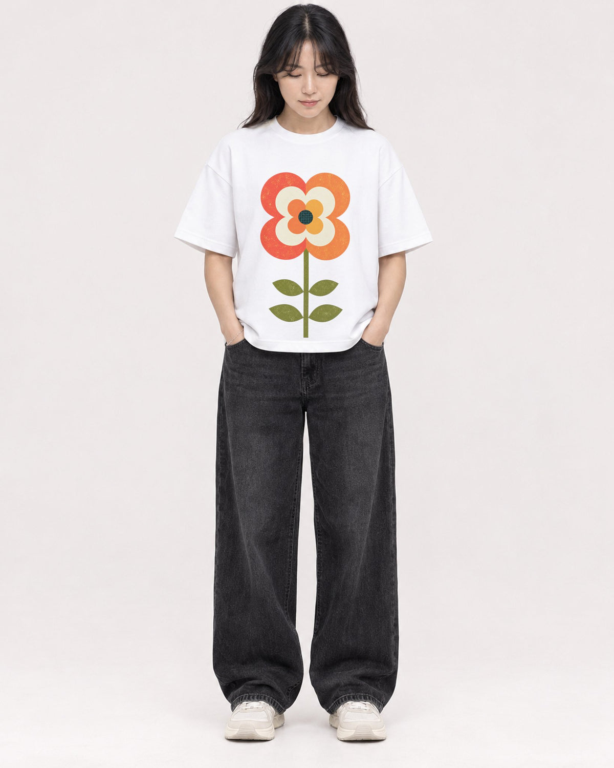 Mockup Boxy Heavyweight Tee White female full-body 13