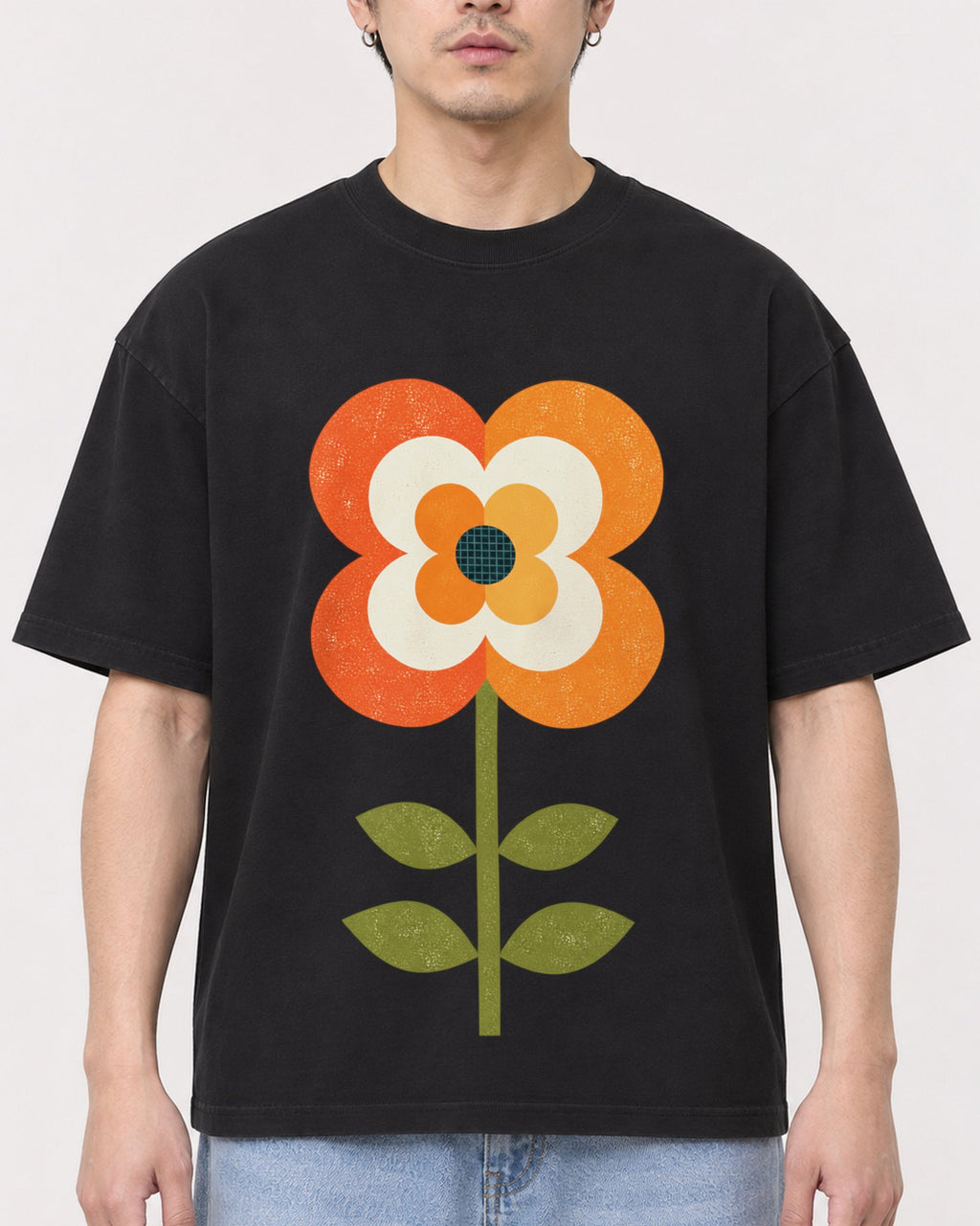 Mockup Boxy Heavyweight Tee Black male close-up 13