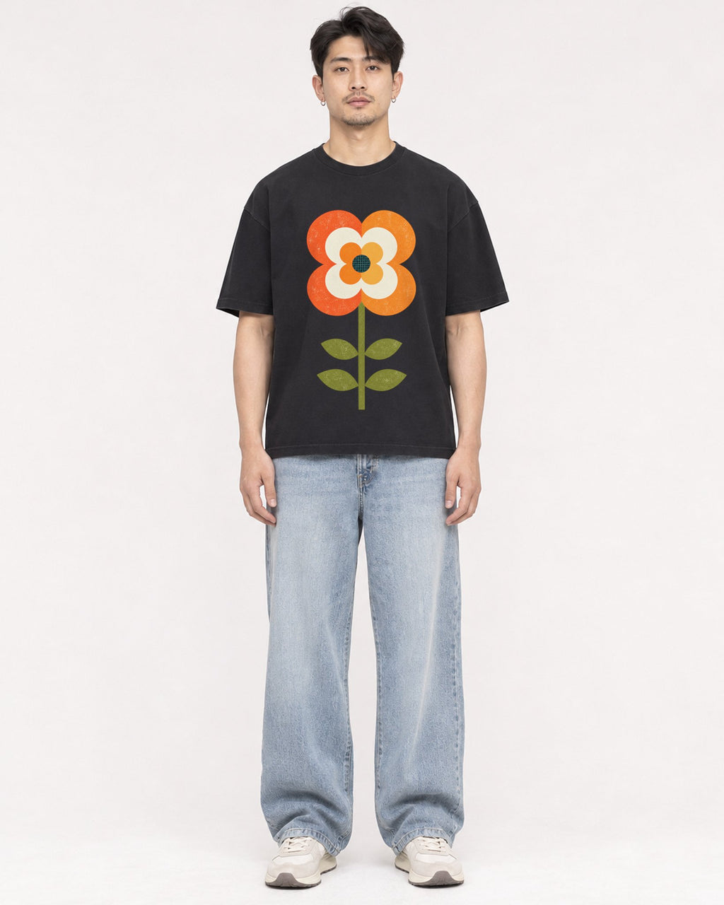 Mockup Boxy Heavyweight Tee Black male full-body 13