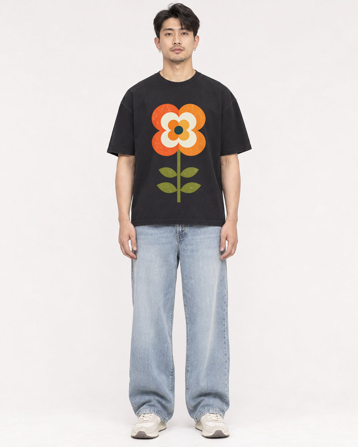 Mockup Boxy Heavyweight Tee Black male full-body 13