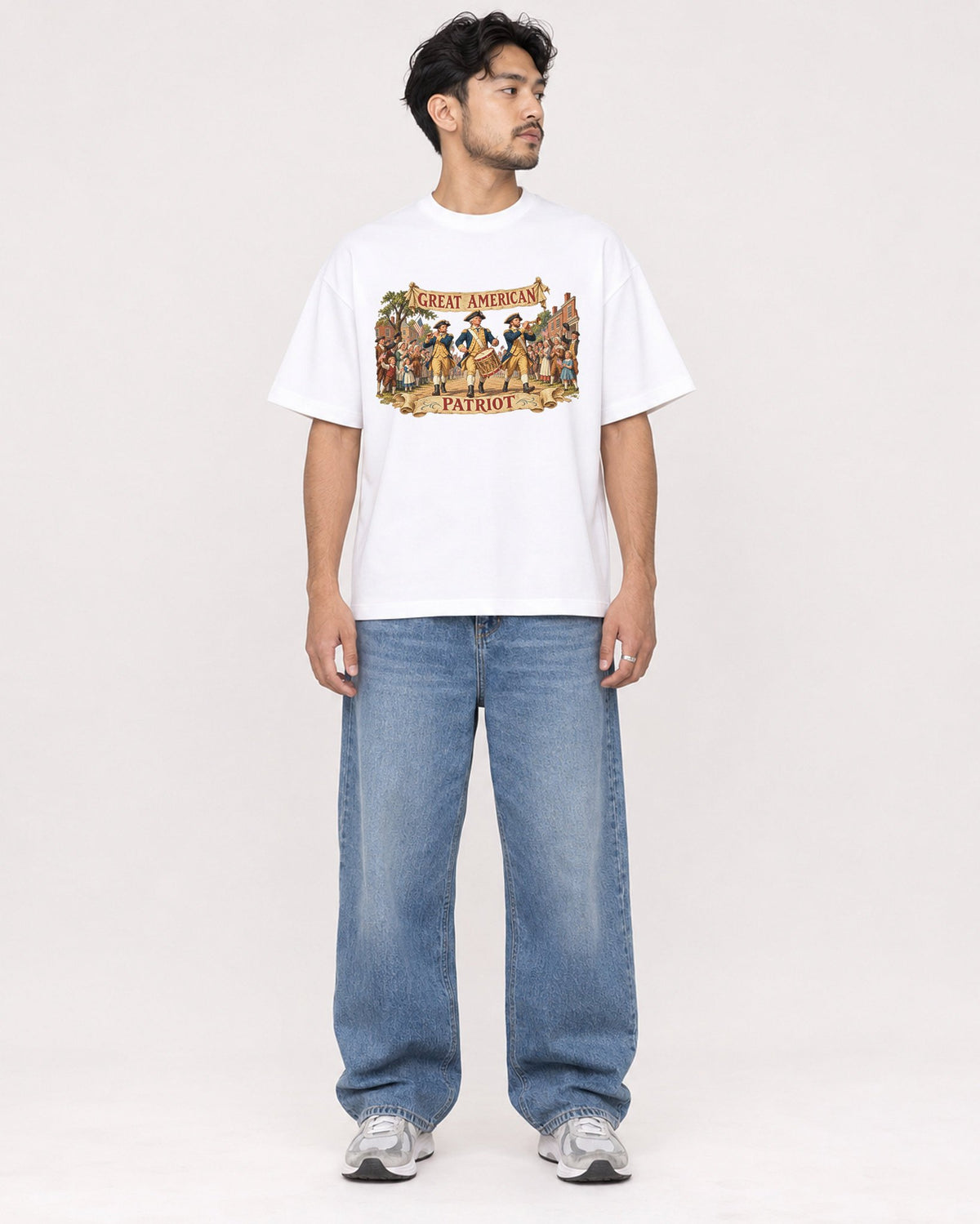 Mockup Boxy Heavyweight Tee White male full-body 02