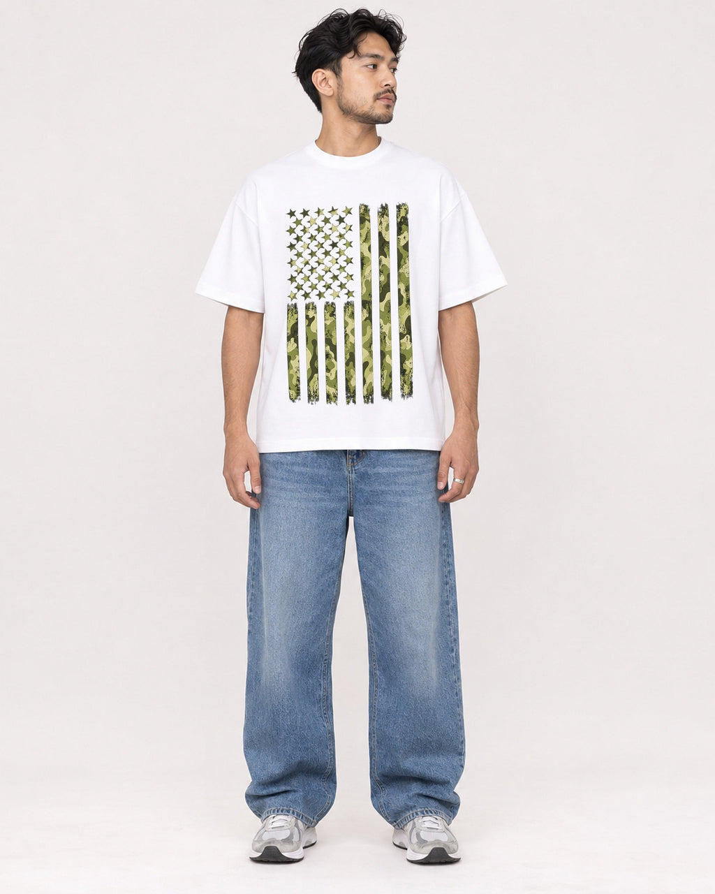 Mockup Boxy Heavyweight Tee White male full-body 02