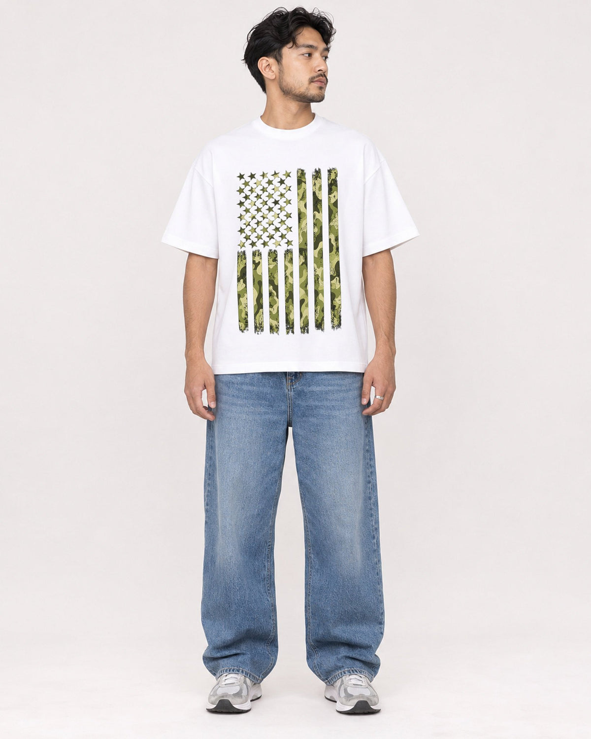 Mockup Boxy Heavyweight Tee White male full-body 02