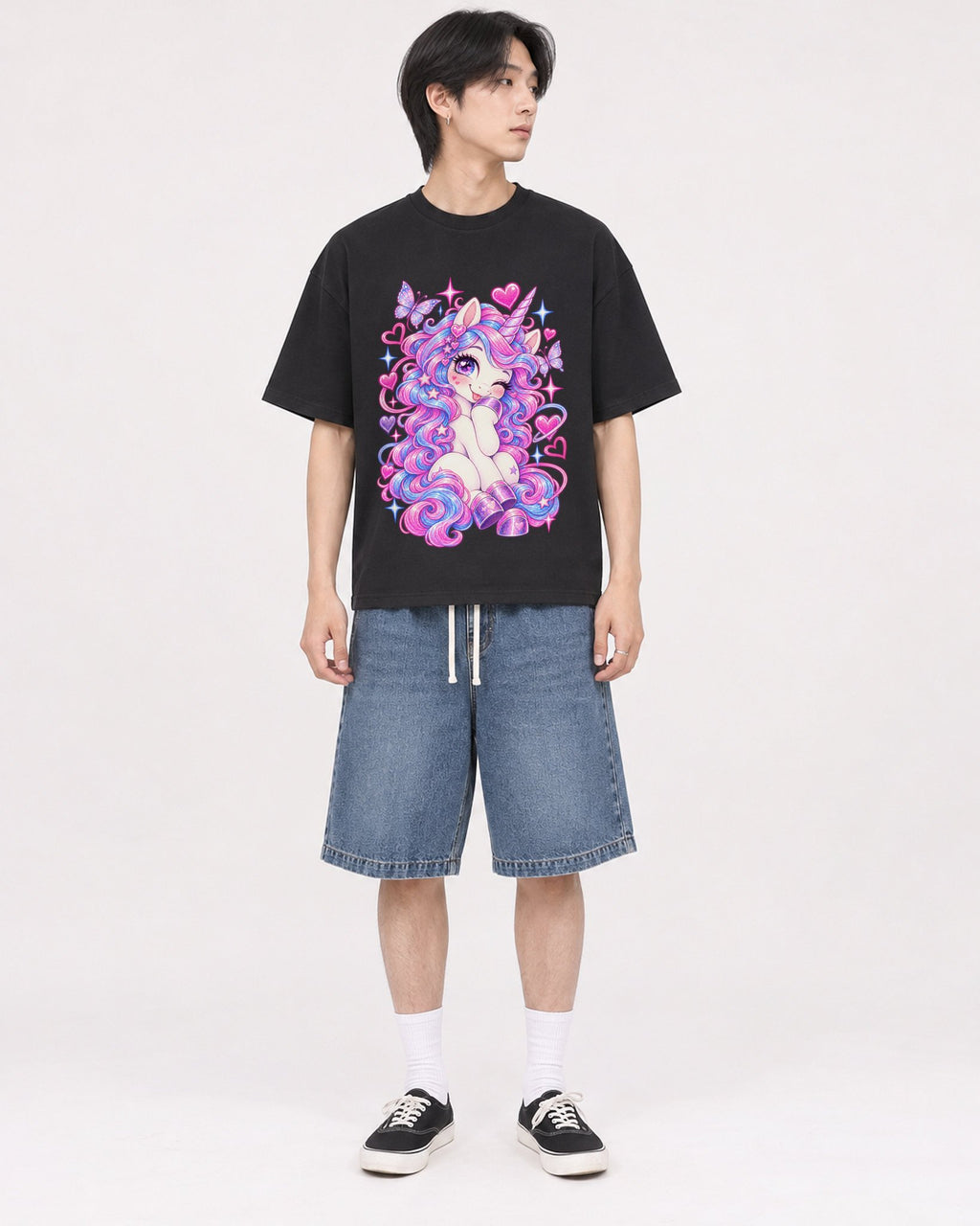 Mockup Boxy Heavyweight Tee Black male full-body 11