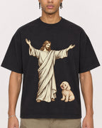 Mockup Boxy Heavyweight Tee Black male close-up 40