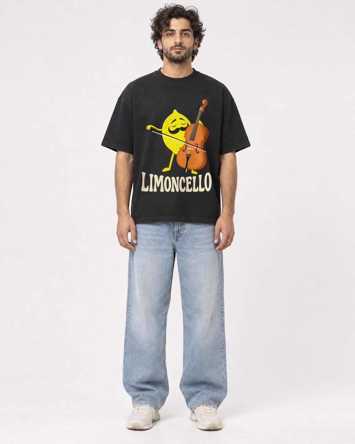 Mockup Boxy Heavyweight Tee Black male full-body 17