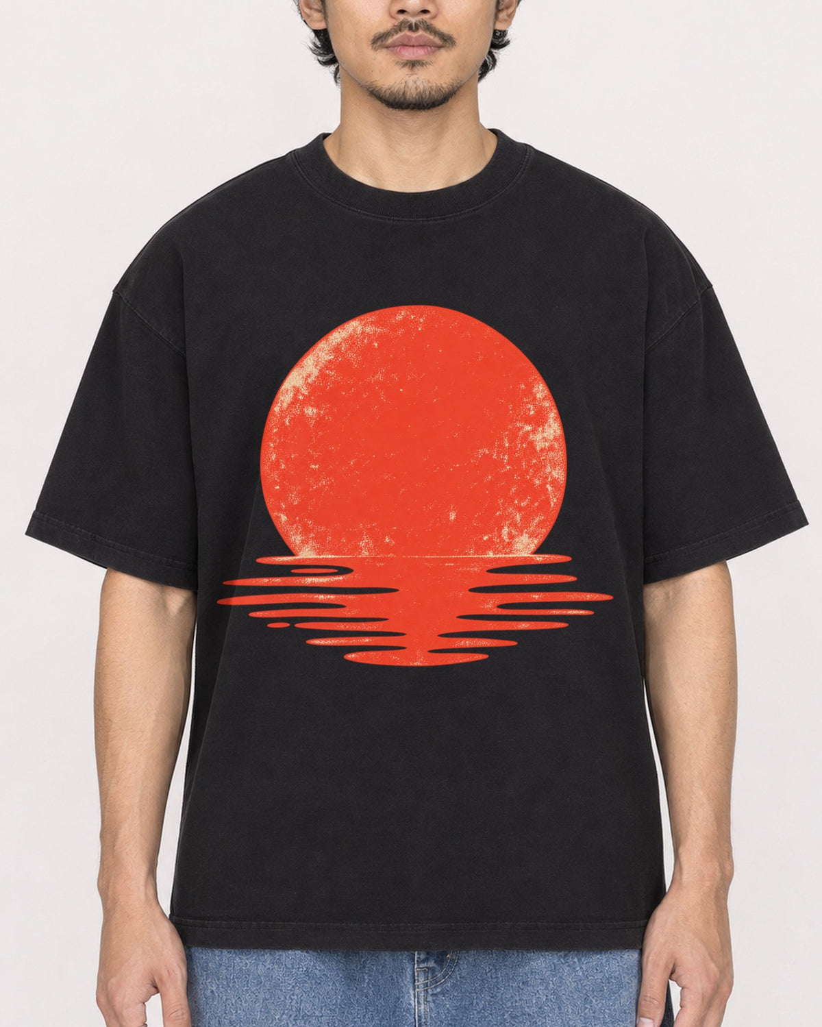 Mockup Boxy Heavyweight Tee Black male close-up 02