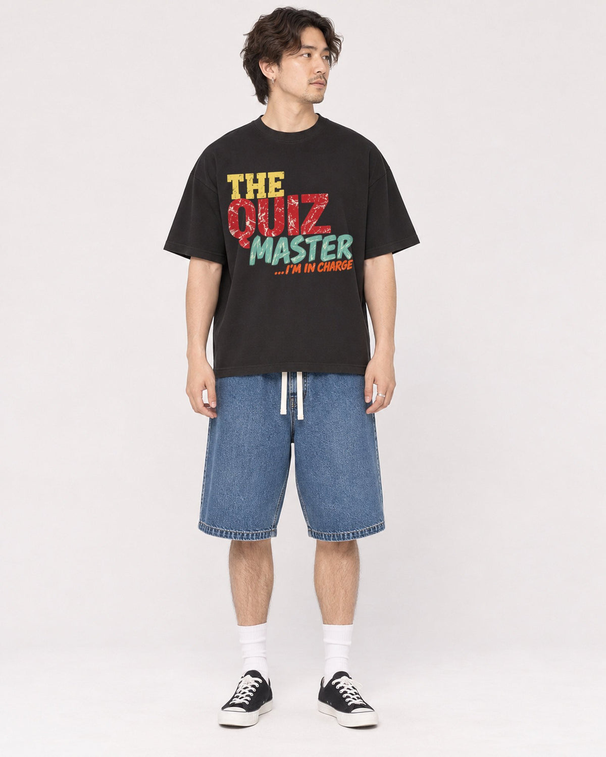 Mockup Boxy Heavyweight Tee Black male full-body 03