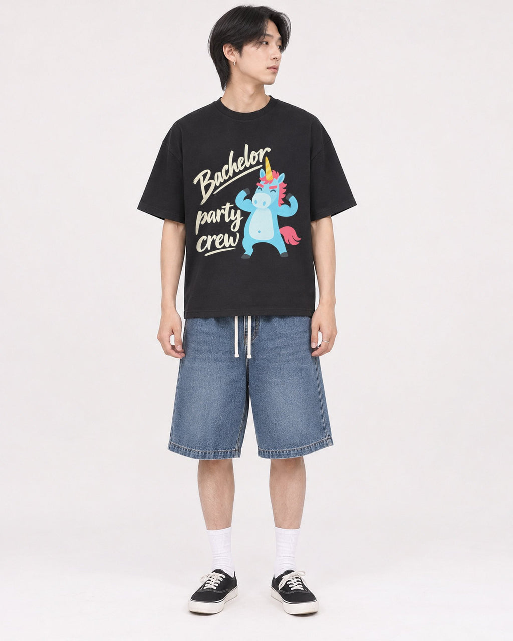 Mockup Boxy Heavyweight Tee Black male full-body 11