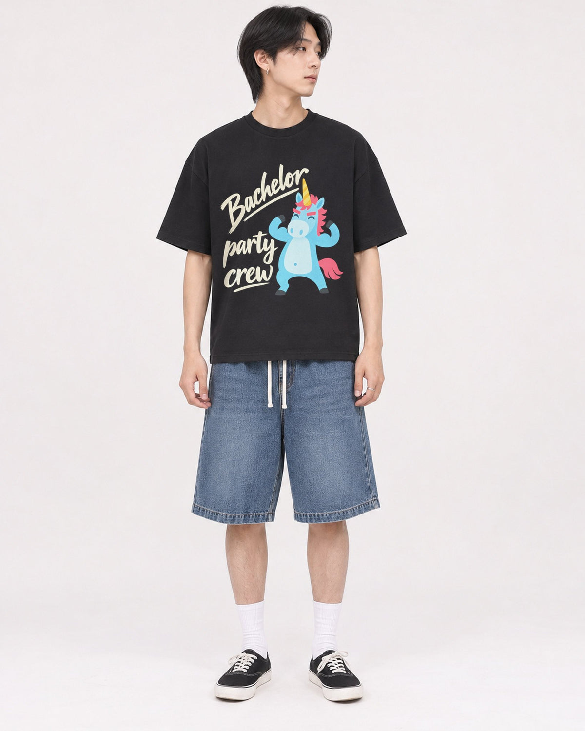 Mockup Boxy Heavyweight Tee Black male full-body 11