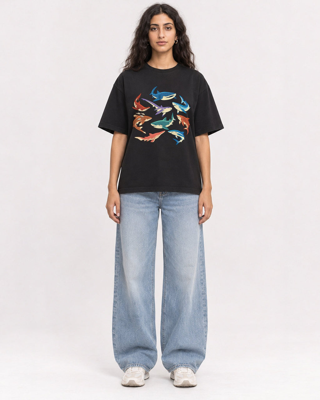 Mockup Boxy Heavyweight Tee Black female full-body 07