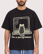 Mockup Boxy Heavyweight Tee Black male close-up 27