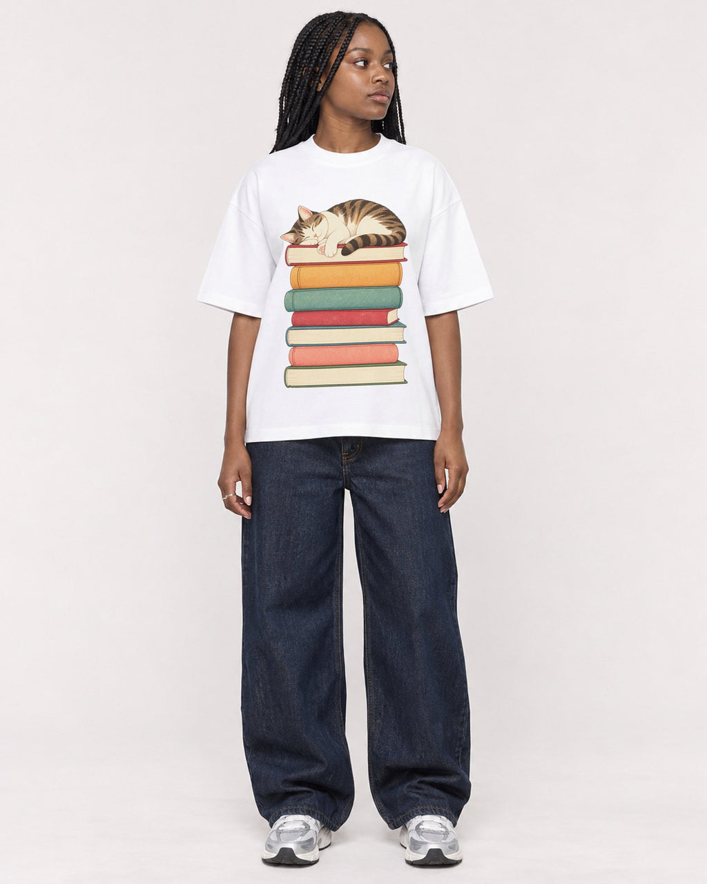 Mockup Boxy Heavyweight Tee White female full-body 04