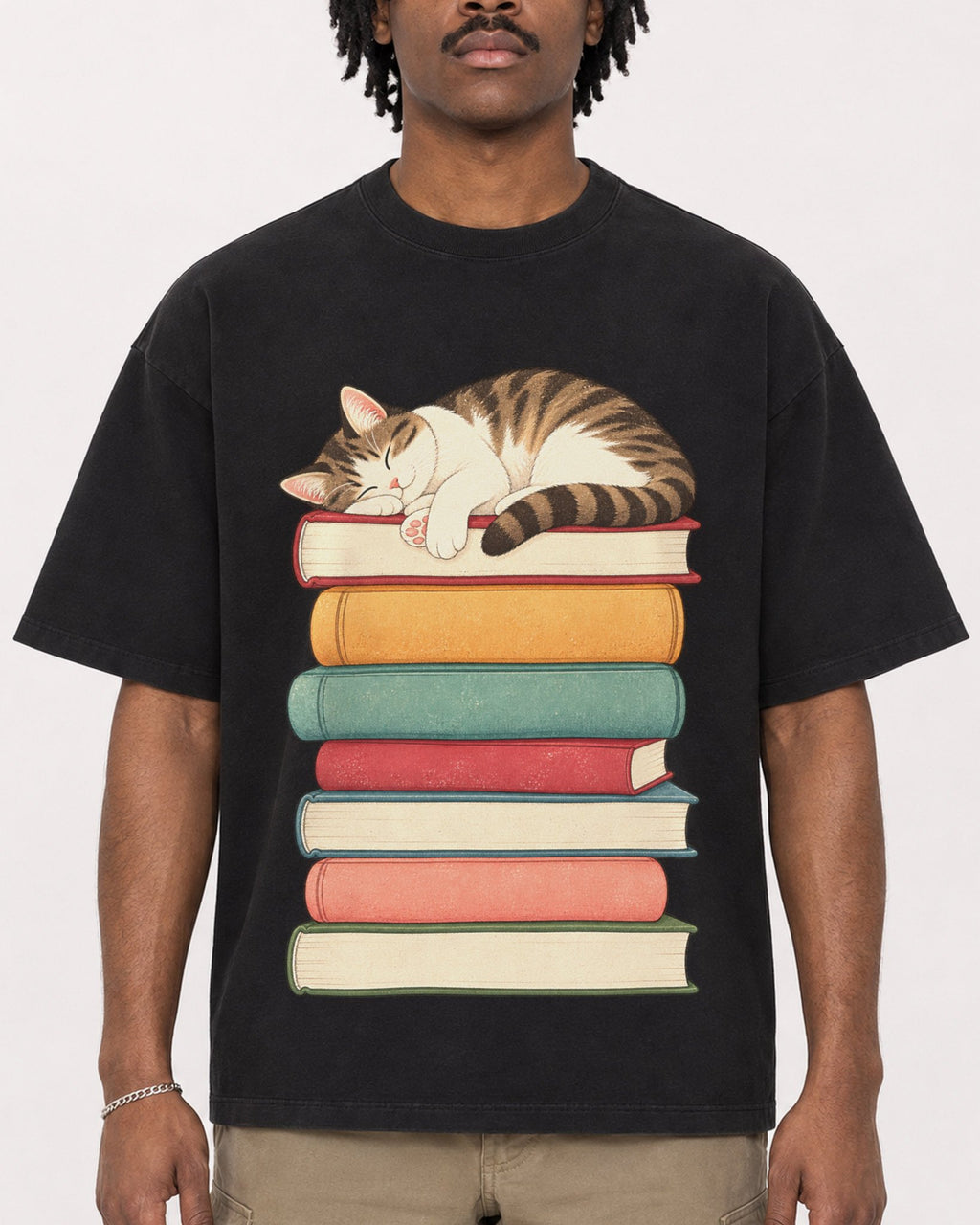 Mockup Boxy Heavyweight Tee Black male close-up 04