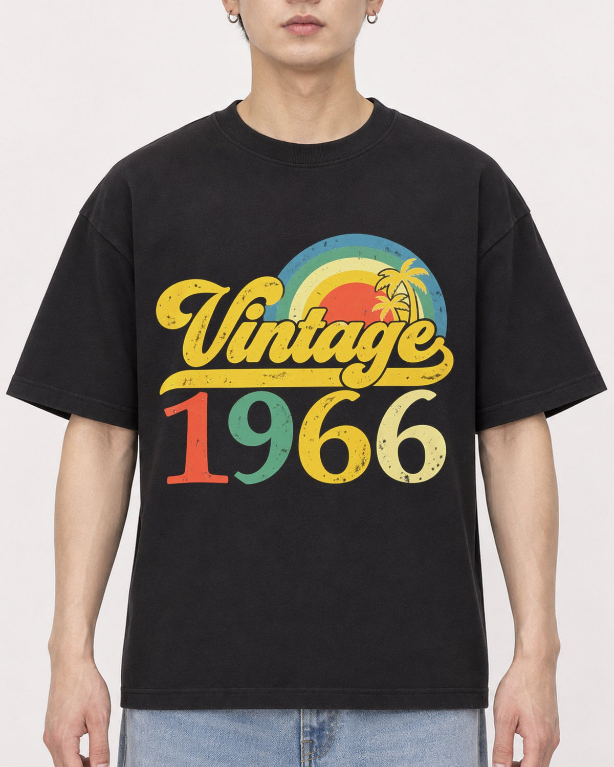Mockup Boxy Heavyweight Tee Black male close-up 01