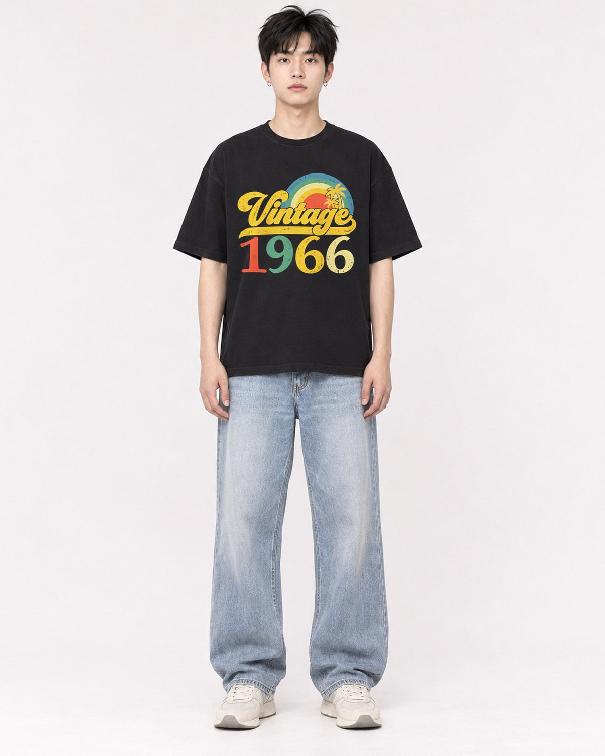 Mockup Boxy Heavyweight Tee Black male full-body 01