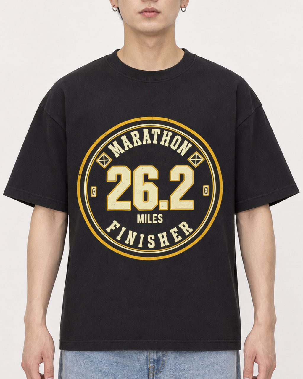 Mockup Boxy Heavyweight Tee Black male close-up 01