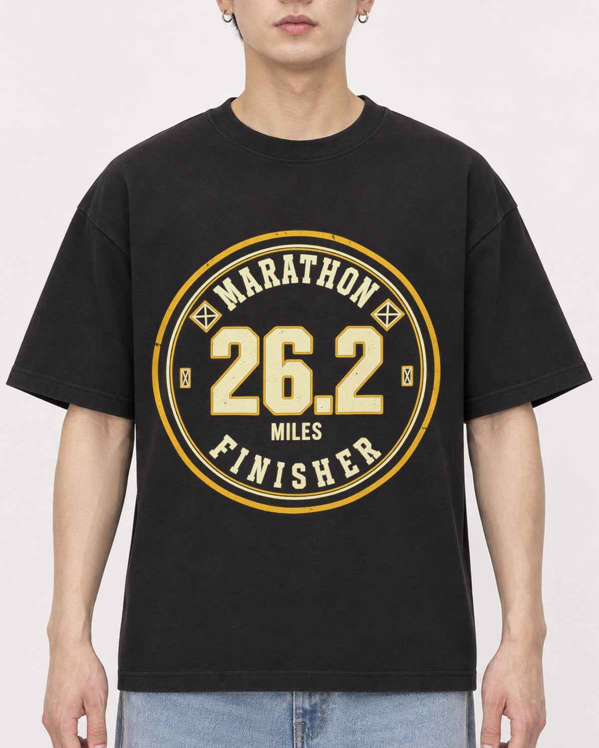 Mockup Boxy Heavyweight Tee Black male close-up 01