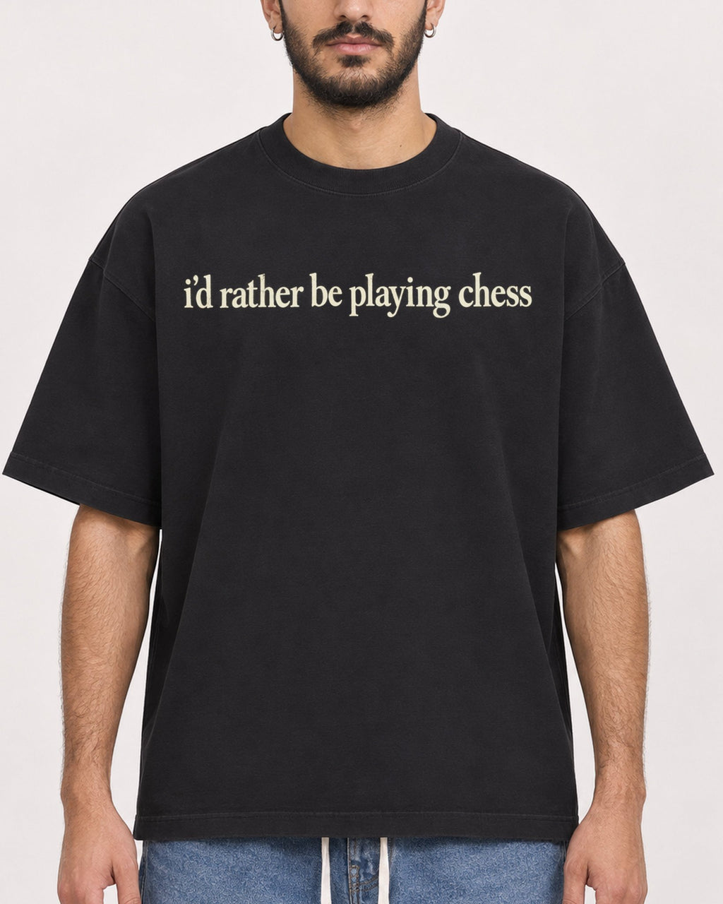Mockup Boxy Heavyweight Tee Black male close-up 07