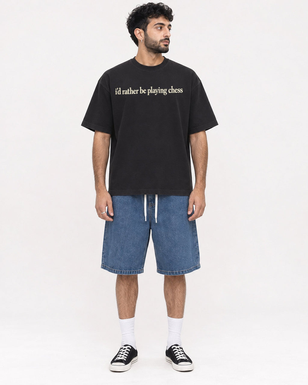 Mockup Boxy Heavyweight Tee Black male full-body 07