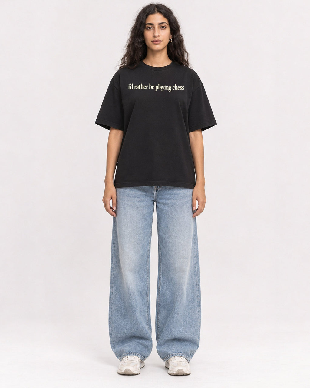 Mockup Boxy Heavyweight Tee Black female full-body 07