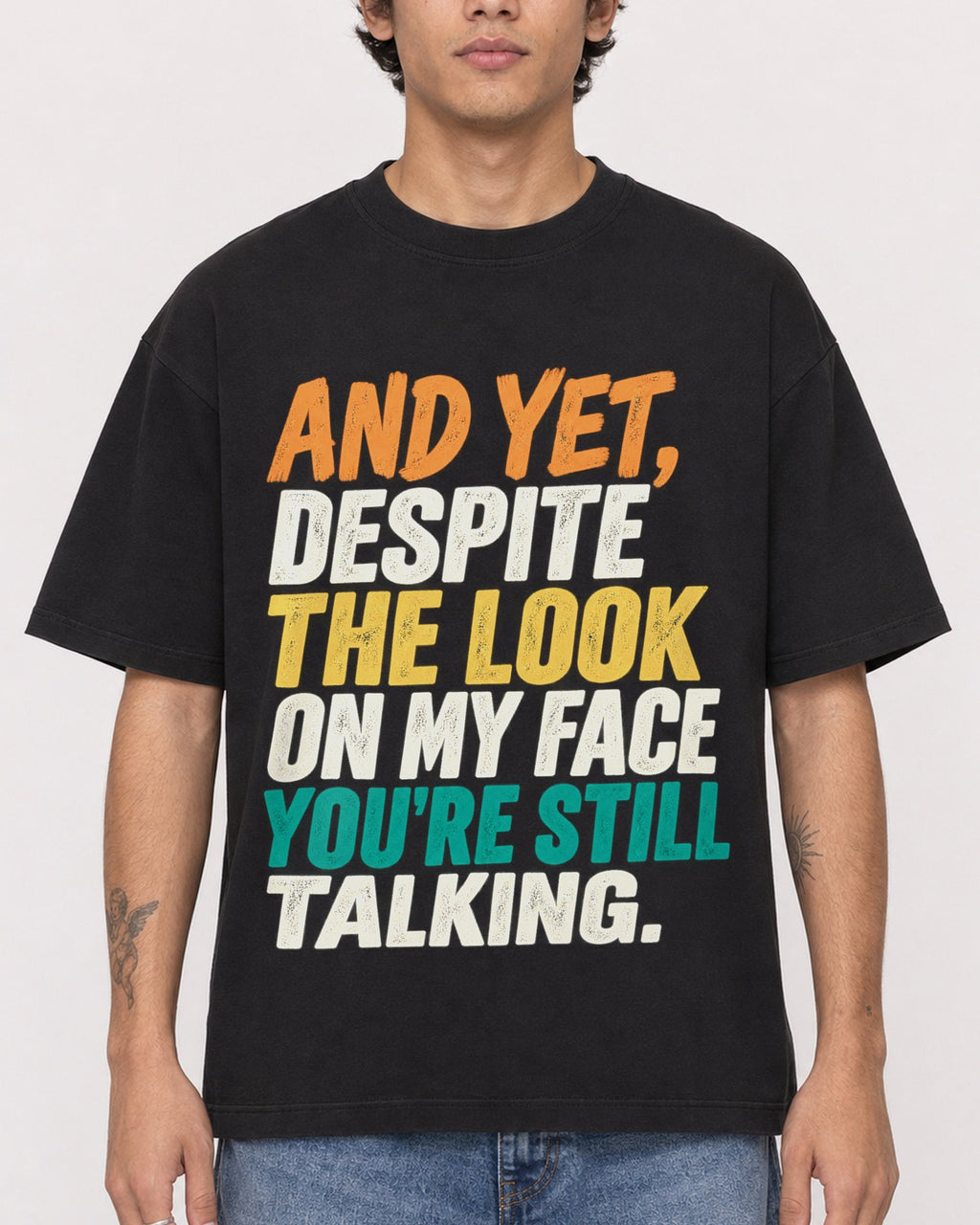 Mockup Boxy Heavyweight Tee Black male close-up 06