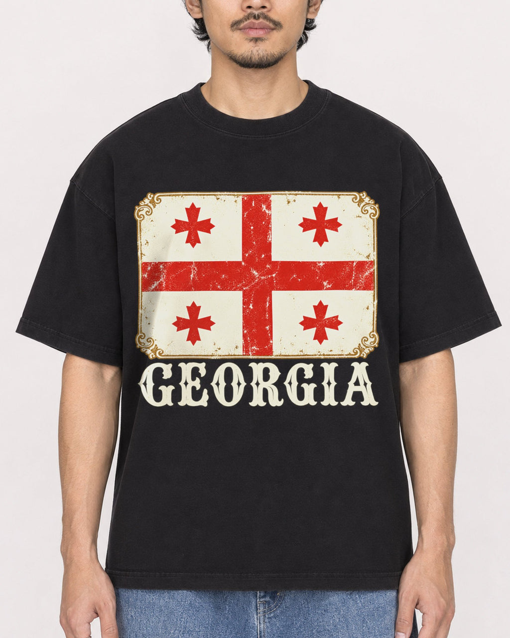Mockup Boxy Heavyweight Tee Black male close-up 02